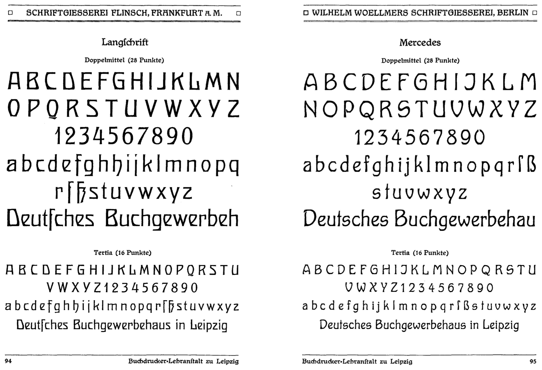 Langschrift and Mercedes-Antiqua specimens