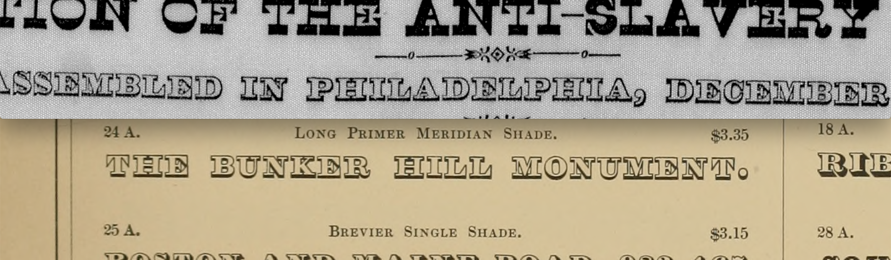 Comparison of Long Primer Meridian Shade with type from the broadside