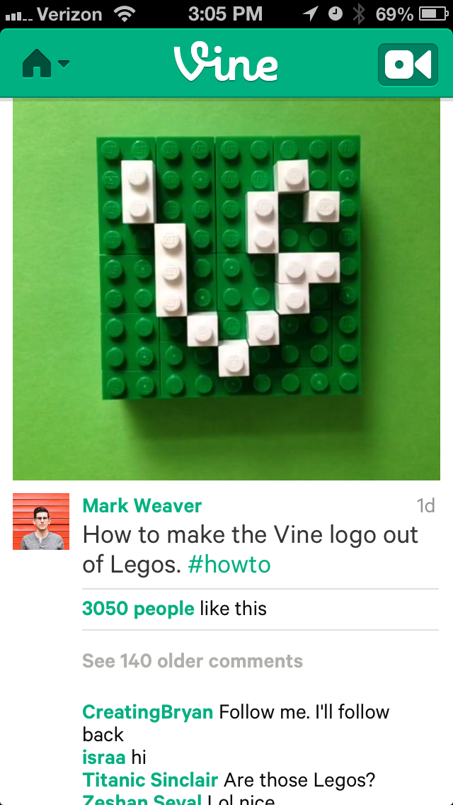 A Vine post on the iPhone.