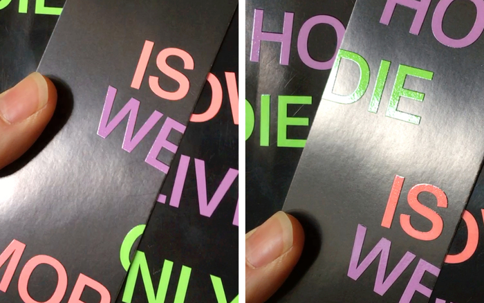 The title has a glossy UV coating, some extra covers have been cut into halves to make bookmarks.