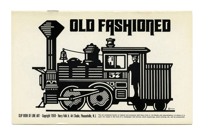 “Old Fashioned” (No. 186), featuring a modified version of Othello or similar for the headline. It’s distinguished by notches in the counters, descending stems, and tiny serifs (like  or ). [Edit: It’s , see comments.] Like the pictured locomotive, Othello was old-fashioned at the time of this booklet’s publication: Originally designed by Gustave F. Schroeder in the late 1800s, it was revived by Morris Fuller Benton for American Typefounders (ATF) in 1934.