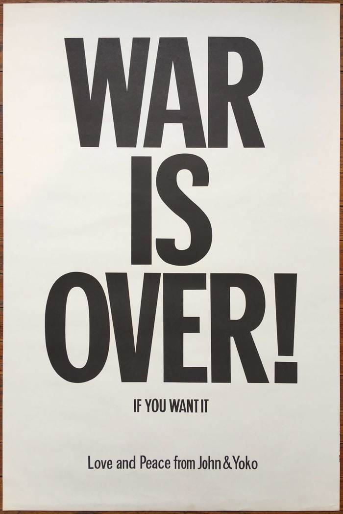 Original WAR IS OVER! poster with letterforms that are similar but noticeably different from Franklin Gothic.