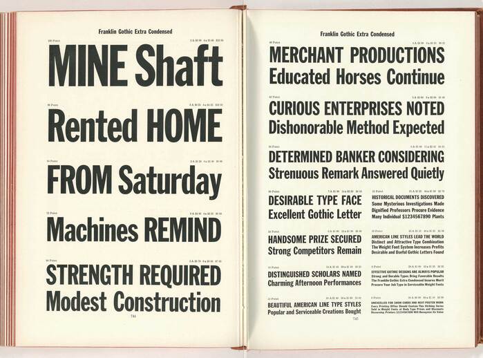 1912 type specimen of Franklin Gothic Extra Condensed from the American Type Founders Company.