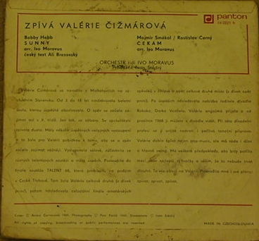 Val&eacute;rie Čižm&aacute;rov&aacute; &ndash; &ldquo;Sunny&rdquo; / &ldquo;Ček&aacute;m&rdquo; (Panton, 1969) single cover 3