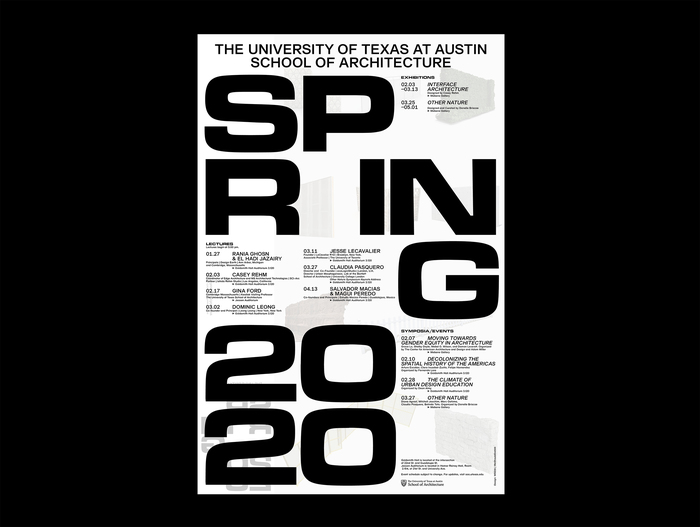 Spring 2020 lecture series poster, University of Texas at Austin School of Architecture 1