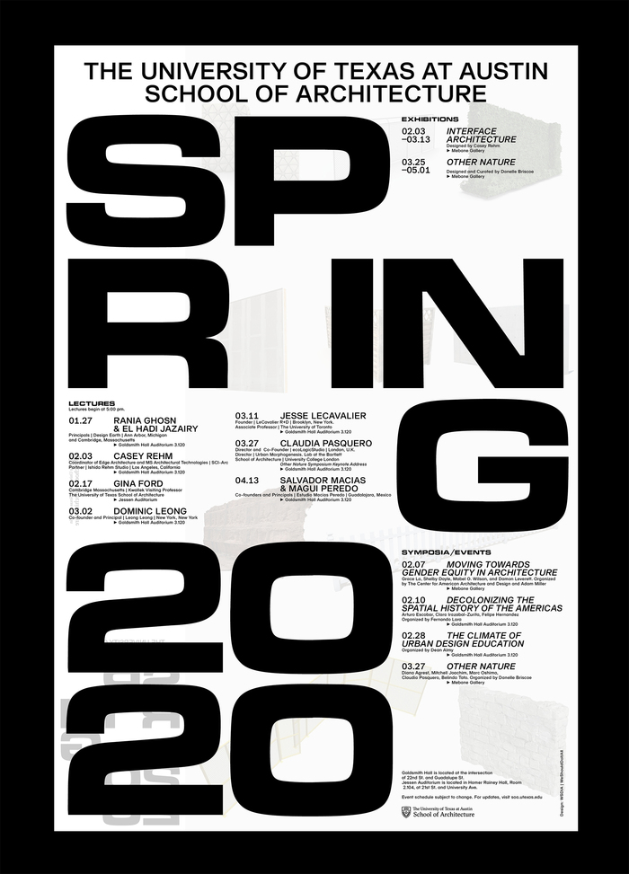 Spring 2020 lecture series poster, University of Texas at Austin School of Architecture 2