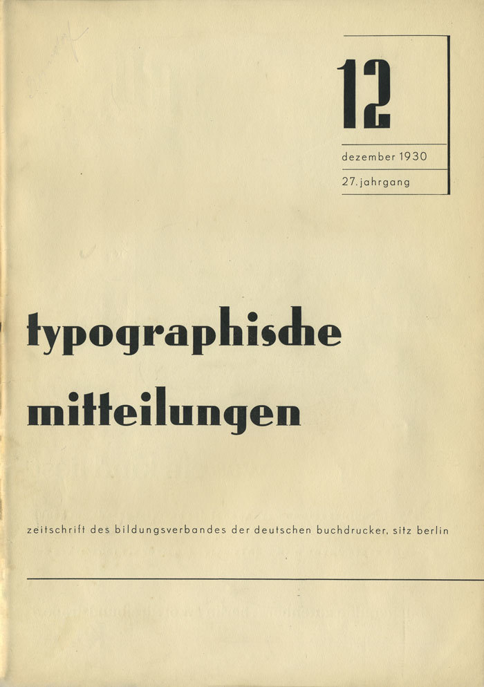 Typographische Mitteilungen, Vol. 27, No. 12, December 1930