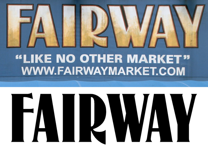 The Fairway logo on the original store (top) compared to McCollough, a digital version of  (bottom).