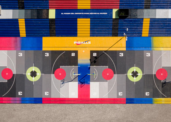 The new Nike x Pigalle basketball court in Mexico City.