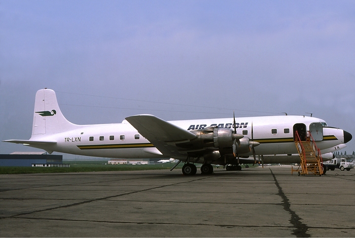 An Air Gabon Douglas DC-6 at Paris–Le Bourget Airport in July 1977.