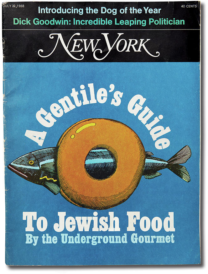 “The cover of the July 22, 1968 issue of New York Magazine celebrated New York City as the epicenter of Jewish food. It also marked the first cover appearance for the Magazine’s iconic food and restaurant critic, the Underground Gourmet.” — pixels.com