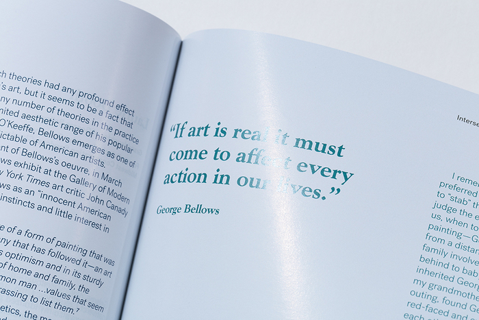 Goudy Oldstyle was used for a section about George Bellows. Body text uses Post Grotesk.