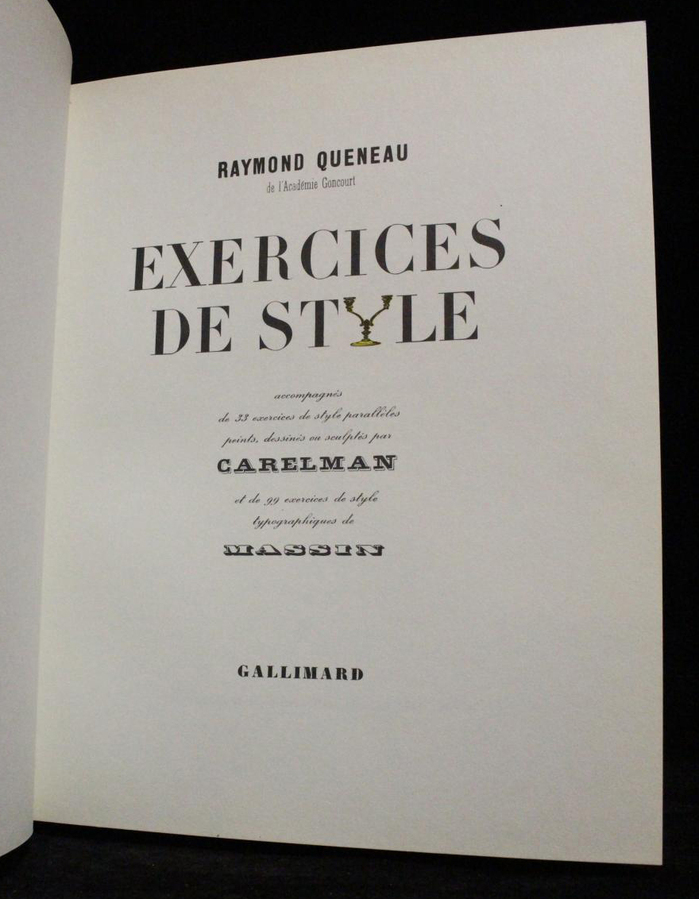 The title page combines a multitude of typefaces, center-aligned, in a neo-Victorian fashion. The title is set in  caps, with a candlestick standing in for Y. The formal script appears to be , issued by Deberny & Peignot in 1928. The shaded slab for &ldquo;Carelman&rdquo; is Initiales Compactes &Eacute;clair&eacute;es, Deberny & Peignot&rsquo;s name for a design that originated at the Bruce Type Foundry in 1865 and is better known as . The other typefaces are unidentified. If you have any insights, let us know in a comment.