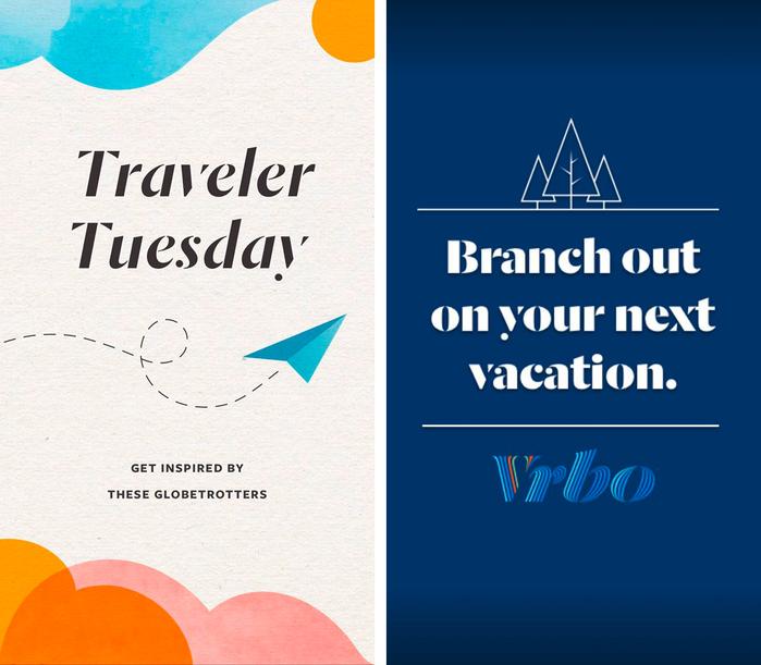Cards from Vrbo’s Instagram stories.