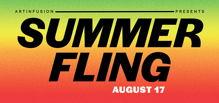 Web banner for Summer Fling, combining two recurring themes in the Crystal Bridges design, all-caps italics and gradients.