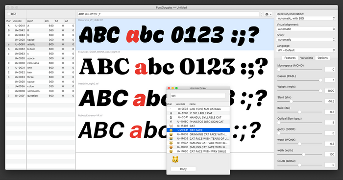 The FontGoggles UI allows for multiple fonts to be inspected and compared, among many other things. See http://fontgoggles.org/ for more details.