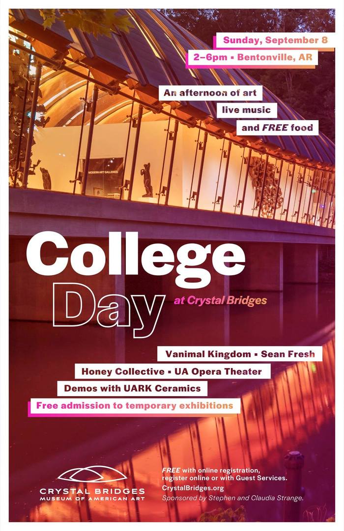 Poster for the College Day at Crystal Bridges. Halyard Display appears in several styles and sizes.
