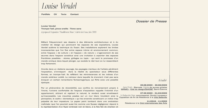 Louise Vendel portfolio website 3
