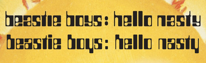 Visual comparison of the original lettering (top) and a resetting in the Countdown font, using URW’s digital version (bottom). All letterforms have been adjusted to various degrees. The differences are most striking in a and the descenderless y, where all the thicks were moved to the left. Likewise, the ascenders in b and h were thinned to match the left part of the bowls. The waist of a e s was lowered, and thin top horizontals thickened. Lastly, the dot on i was omitted.