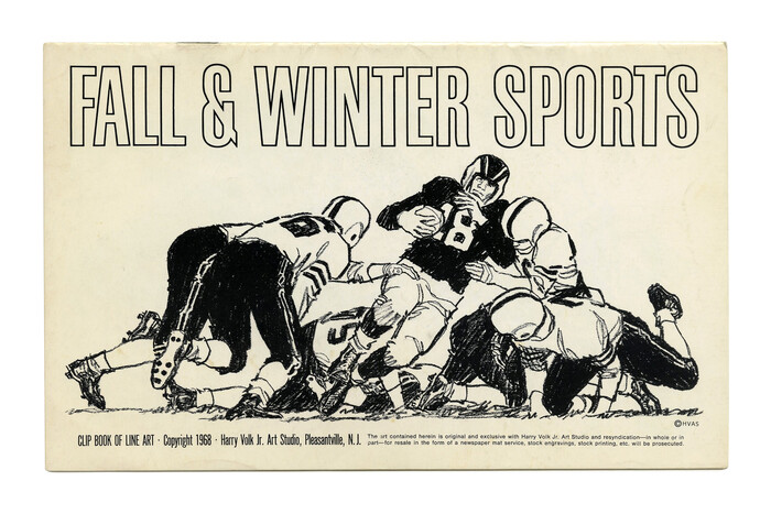 “Fall &amp; Winter Sports” (No. 488). This narrow grotesk looks a lot like an outlined version of , or maybe PLINC’s adaptation , but it seems the ampersand doesn’t match. Any insights are welcome. The same outlined style appears on Volk covers from 1964 and 1974, while the “Law &amp; Order” booklet from 1966 uses the similar .