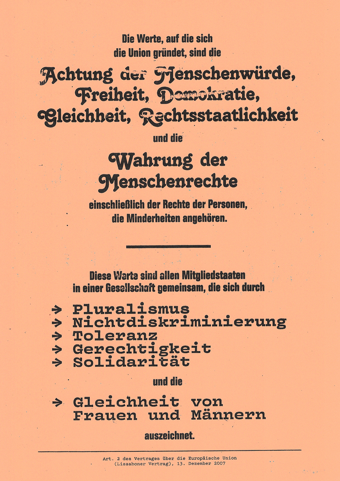 The European Union is tolerant and diverse just as this draft of the Second Article of the Treaties of the European Union. The fonts used (from top to bottom) are:  Bold, Tango, Vulf Mono Bold and Pitch Regular.