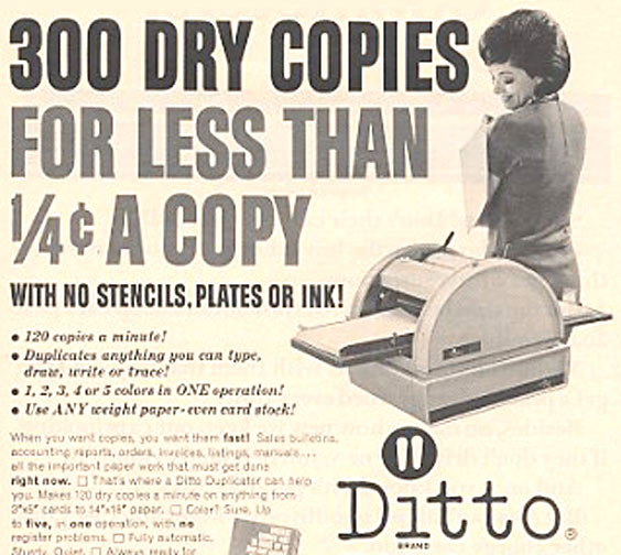 Ad for Ditto duplication machine, 1965.