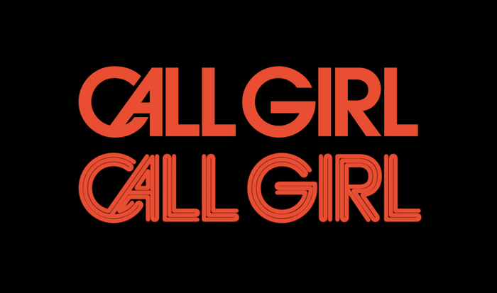 ITC Avant Garde Gothic Demi (ITC’s digitization) with its discretionary CA ligature and overall tightened spacing (top), compared to the Call Girl logo (bottom). The strokes were built up from three lines of equal width. In the ligature, the “tubes” are not continuous. G was made narrower. Its bar was moved up, and the top terminal made diagonal.