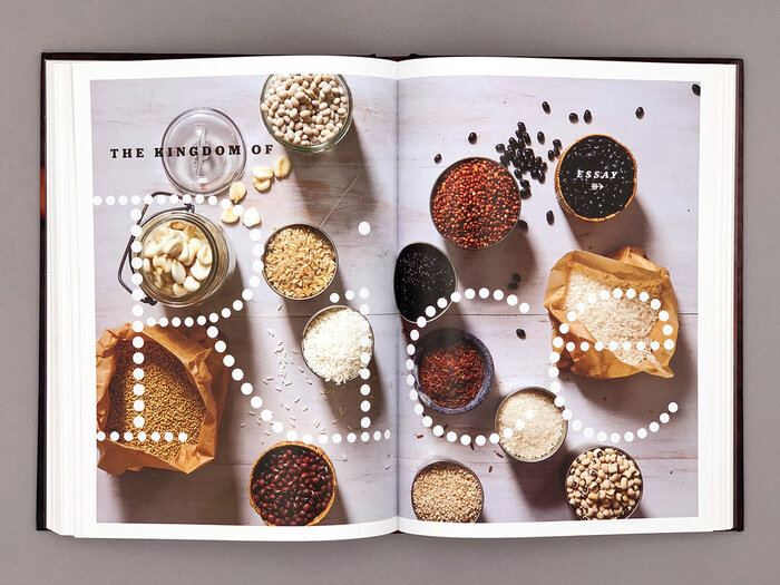 Opening spread for “The Kingdom of Rice”. Extralarge Tanja Roman is combined with Jubilat featuring its feathered arrow (➸).
