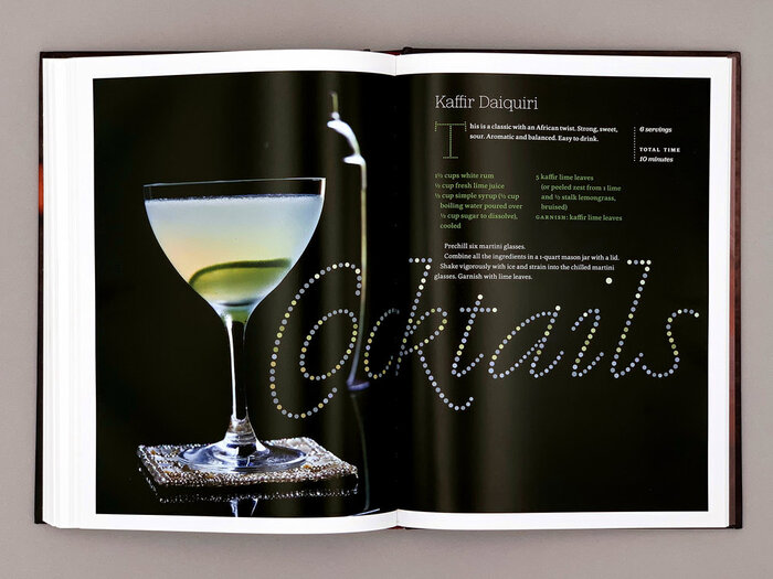 “Cocktails” in multicolored Tanja Italic with swash alternates and a custom nested Co pair.