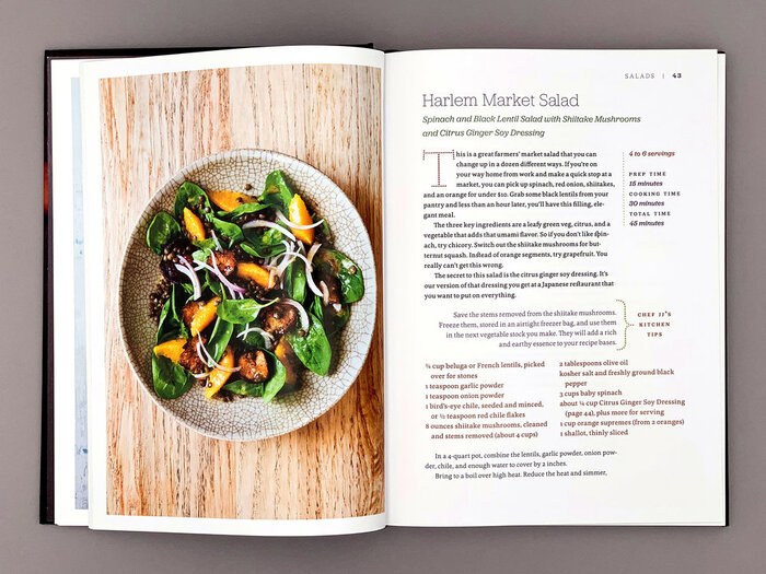 Recipe for Harlem Market Salad, with headings in various styles from Jubilat.
