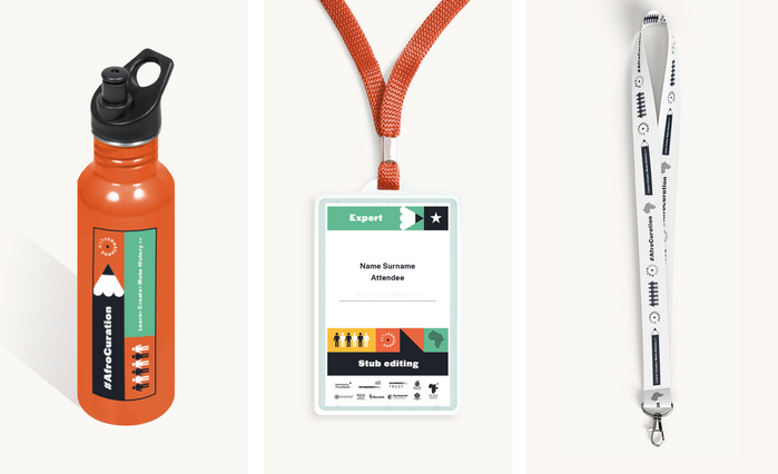 Event collateral: drinking bottle, attendee’s pass, lanyard.