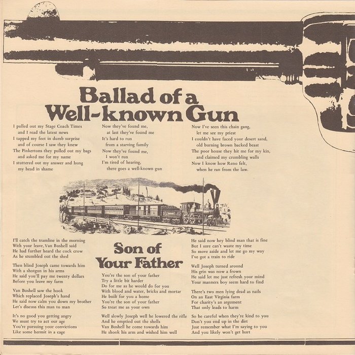 Lyrics for “Ballad of a Well-known Gun” and “Son of Your Father”.