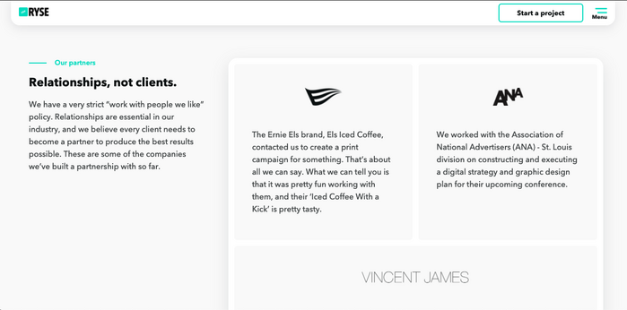 RYSE agency website 3