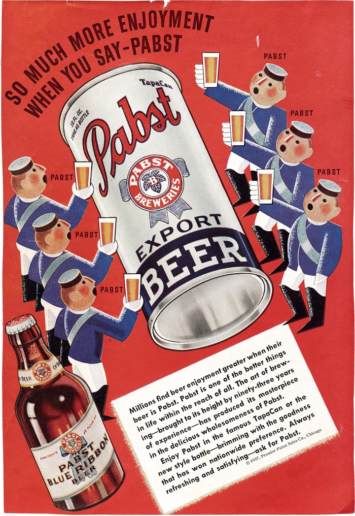 A comical ad for Pabst with a headline set in  and body copy in .
