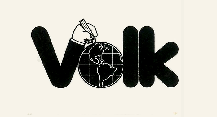 Coinciding with the silver anniversary, Volk introduced a new logo, featuring rounded sans-serif letterforms. The right arm of V extends to a hand holding a pencil and drawing on the o, turning it into a globe. The Herb Lubalin Study Center points out that this logo was designed by  – “not his greatest logo, but charming”.