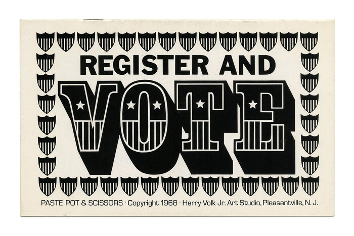 “Register and Vote” from the Paste Pot &amp; Scissors subseries (No. PP 105), ft.  and . The small type at the bottom is in .