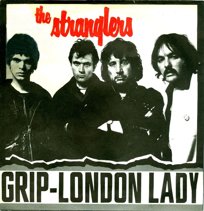 Debut single &ldquo;Grip&rdquo; with B side &ldquo;London Lady&rdquo;, United Artists Records (UK, Jan. 1977). Photo by Chris Gabrin. The angular sans serif used for the titles is .