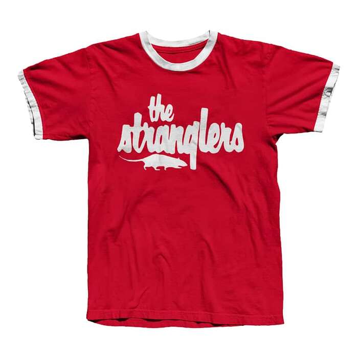 Band T-shirt as sold in the official merch store in 2020. The rat is a mirrored adaptation of the album cover for Stranglers in the Night (1992), designed by Cactus.