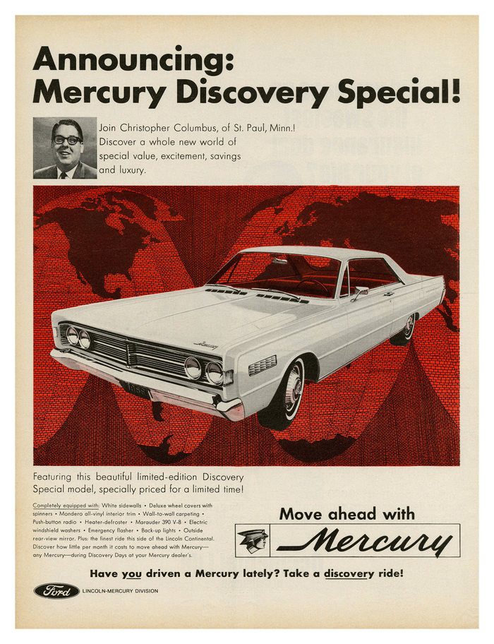 “Announcing: Mercury Discovery Special!” – ad for Ford Mercury (1966), also set in , here in three of its weights.