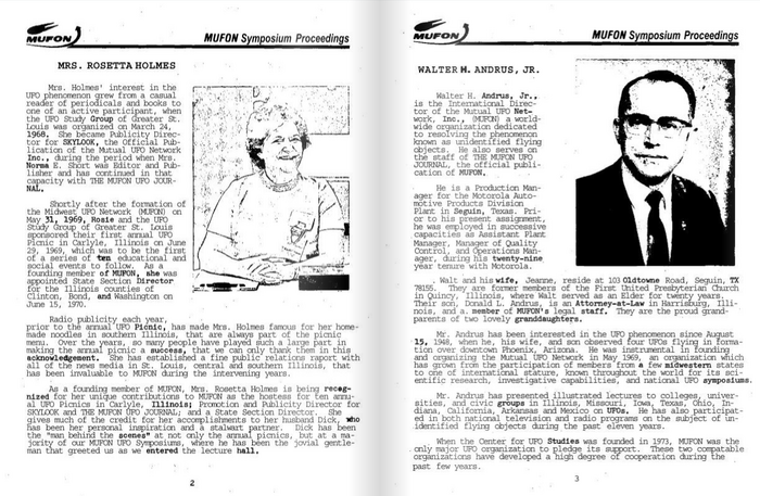 An interior scan of the 1978 booklet, the only one I could find digitized. Headings set in  and body text set in . The MUFON logo typeface remains unidentified (but does not appear to be flying).