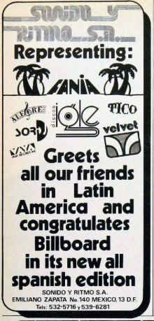 A list of record companies represented by Sonido y Ritmo S.A. Ad text set in .