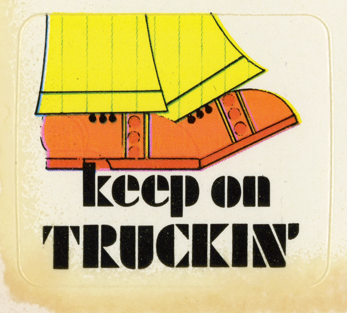  for “Keep on truckin’’”. Originally issued by the Bauer foundry in 1929, the modernist stencil face was adopted by Letraset, too.