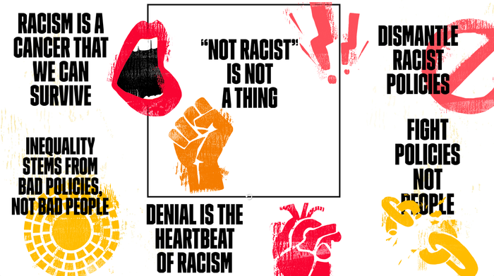 The protest art generator on antiracistposter.com lets one choose from a set of icons and phrases.