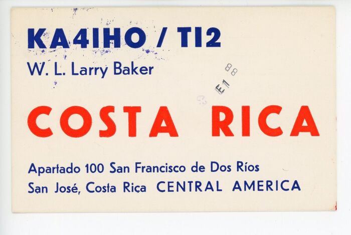 W.L. Larry Baker QSL card 1