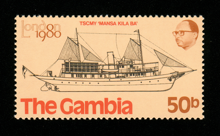 TSCMY “Mansa Kila Ba” was completed in 1913 on Rennie Forrest’s yard in Wivenhoe, England. The luxurious yacht was built for the Governor of Gambia and burnt in 1970 in a revolutionary arson attack. [shipstamps.co.uk]