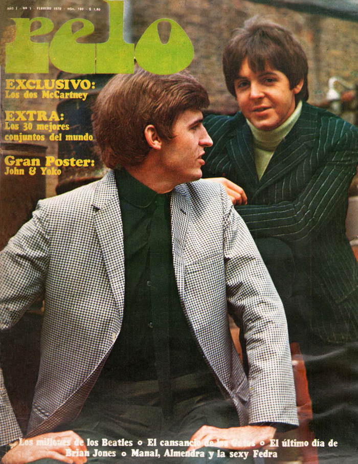 Vol. 1, No. 1 (February 1970), ft. Mike and Paul McCartney and the first appearance of the Pelo logo in Chwast Art Tone. The cover typeface is .