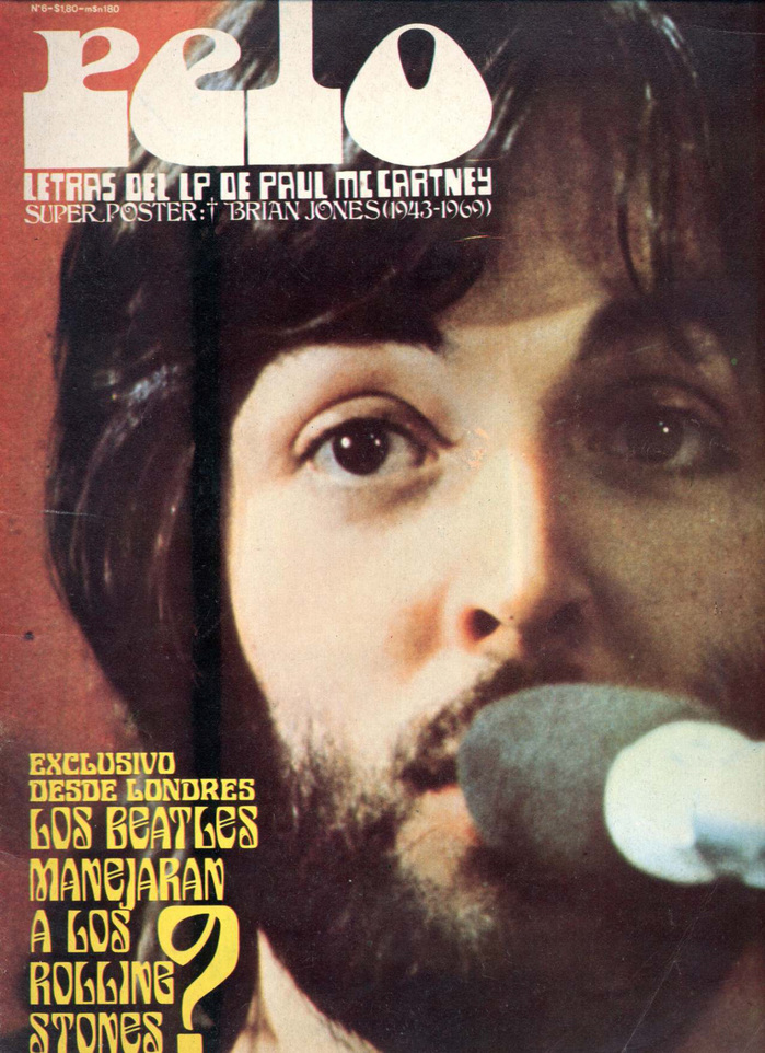 Vol. 1, No. 6, ft. Paul McCartney. &ldquo;Letras del LP &hellip;&rdquo; uses letterforms from an unidentified source (possibly a dry-transfer face?). &ldquo;Super Poster&rdquo; is in , &ldquo;Exclusivo desde Londres&rdquo; uses PLINC&rsquo;s  or , while &ldquo;Los Beatles&rdquo; features .