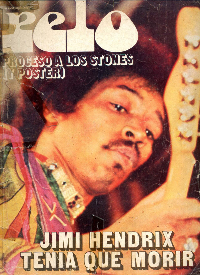 Vol. 1, No. 9, announcing the premature death of Jimi Hendrix. Cover typography in .