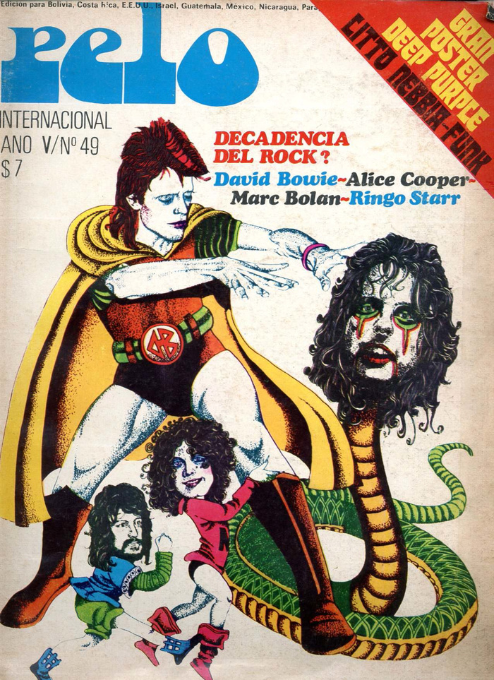 Vol. V, No. 49 (1974) about the “decadence of rock”, ft. David Bowie, Alice Cooper, Marc Bolan, Ringo Starr,  Italic, and .