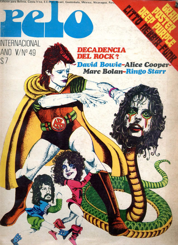 Vol. V, No. 49 (1974) about the &ldquo;decadence of rock&rdquo;, ft. David Bowie, Alice Cooper, Marc Bolan, Ringo Starr,  Italic, and .